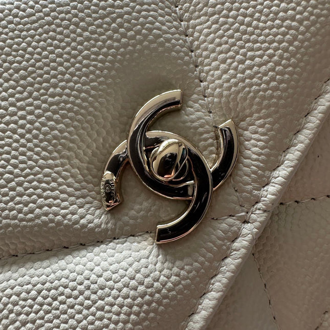 CHANEL 25S MINI FLAP BAG 19 IN WHITE CAVIAR LEATHER