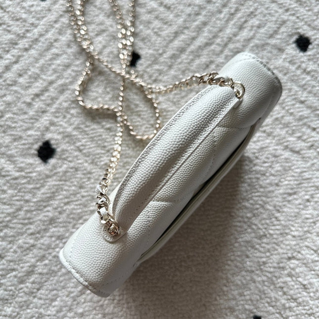 CHANEL 25S MINI FLAP BAG 19 IN WHITE CAVIAR LEATHER