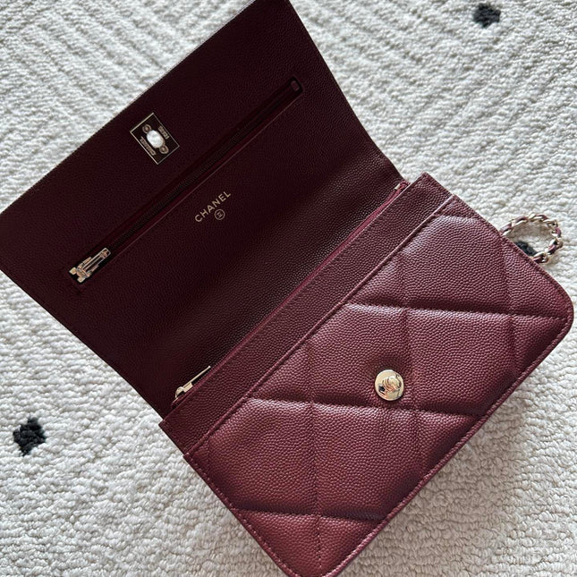 CHANEL 25S MINI FLAP BAG 19 IN DARK RED CAVIAR LEATHER