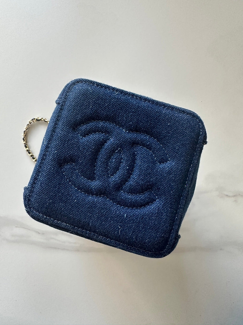 CHANEL 26S MINI BUCKET BAG 18 IN BLUE QUILTED DENIM GOLD HARDWARE