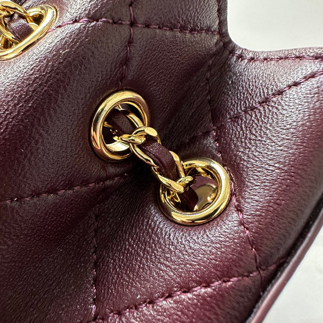 CHANEL 26S MINI BUCKET BAG 18 IN BURGUNDY RED QUILTED CALFSKIN GOLD HARDWARE