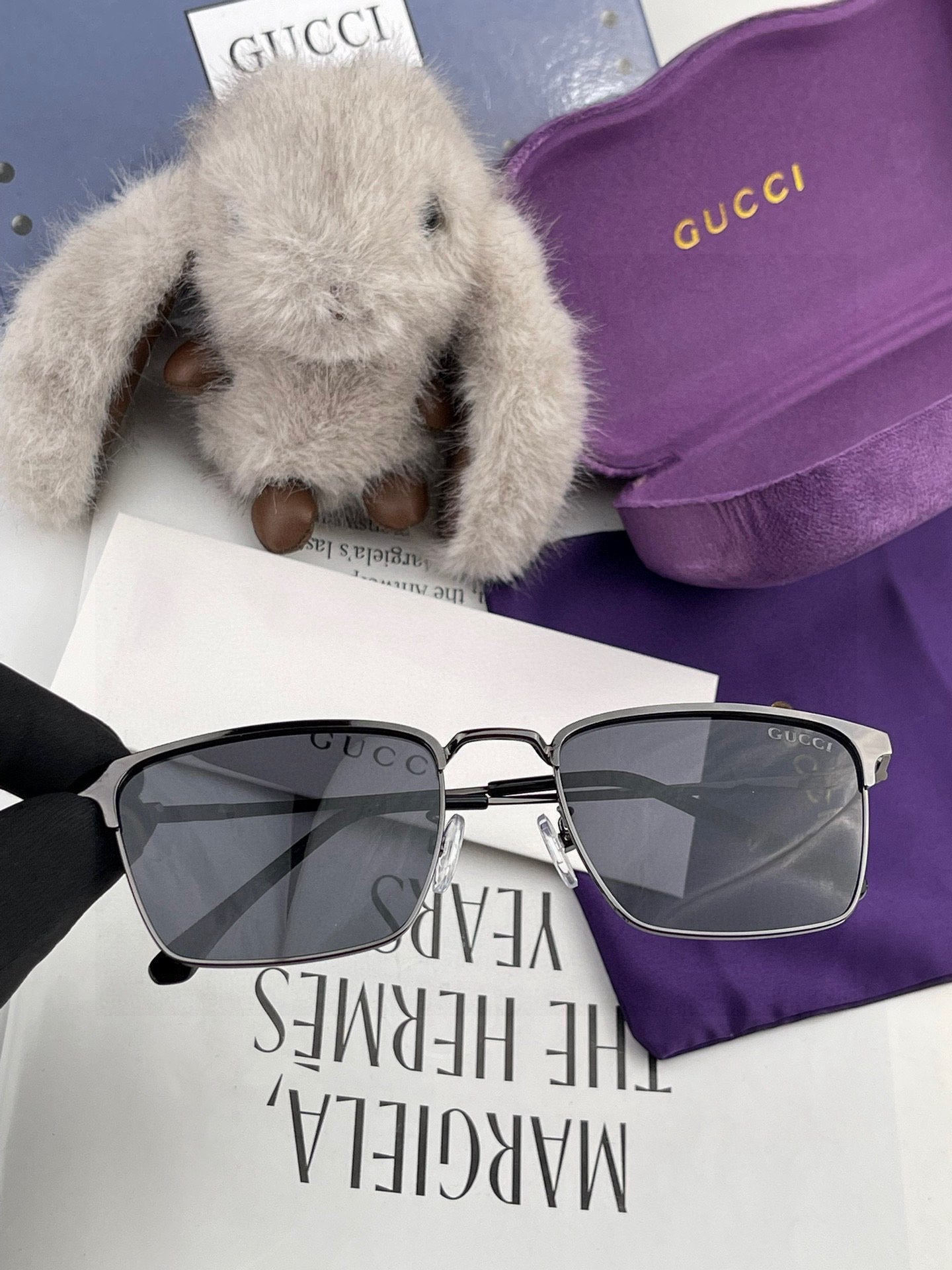 RECTANGULAR FRAME SUNGLASSES G3370 IN ACETATE AND METAL