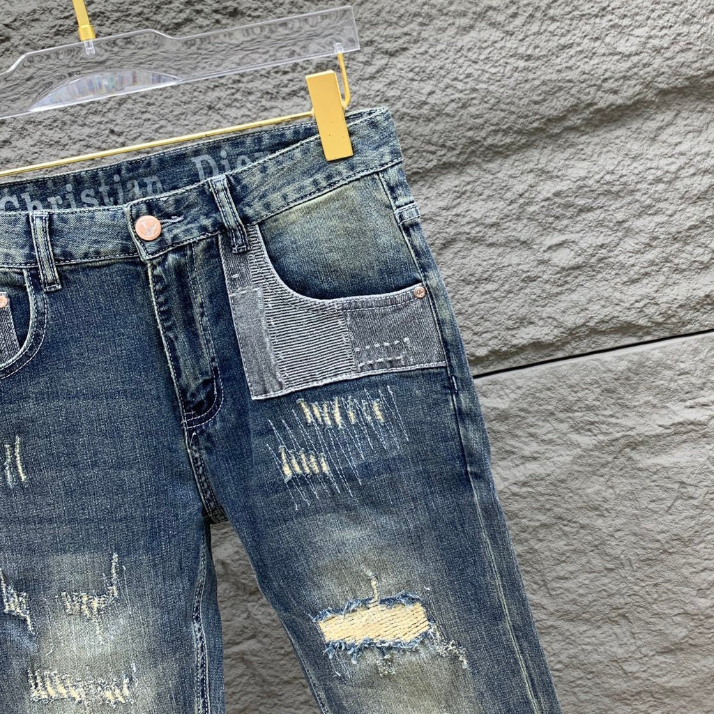SLIMFIT RETRO-WASHED BLUE STRETCH DENIM JEANS