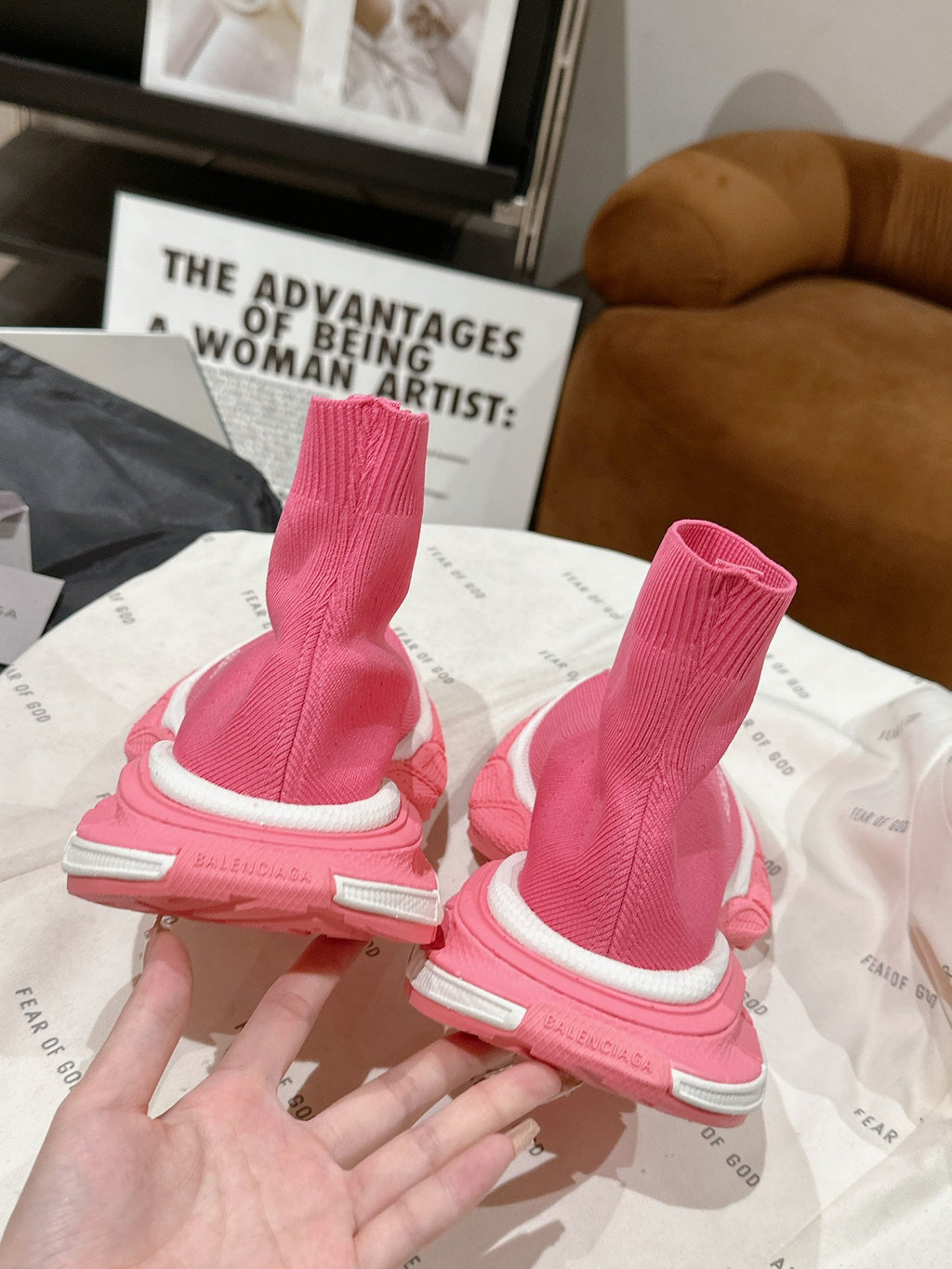 BALENCIAGA 25S SPEED TRAINER SNEAKERS 55 MM IN PINK KNIT