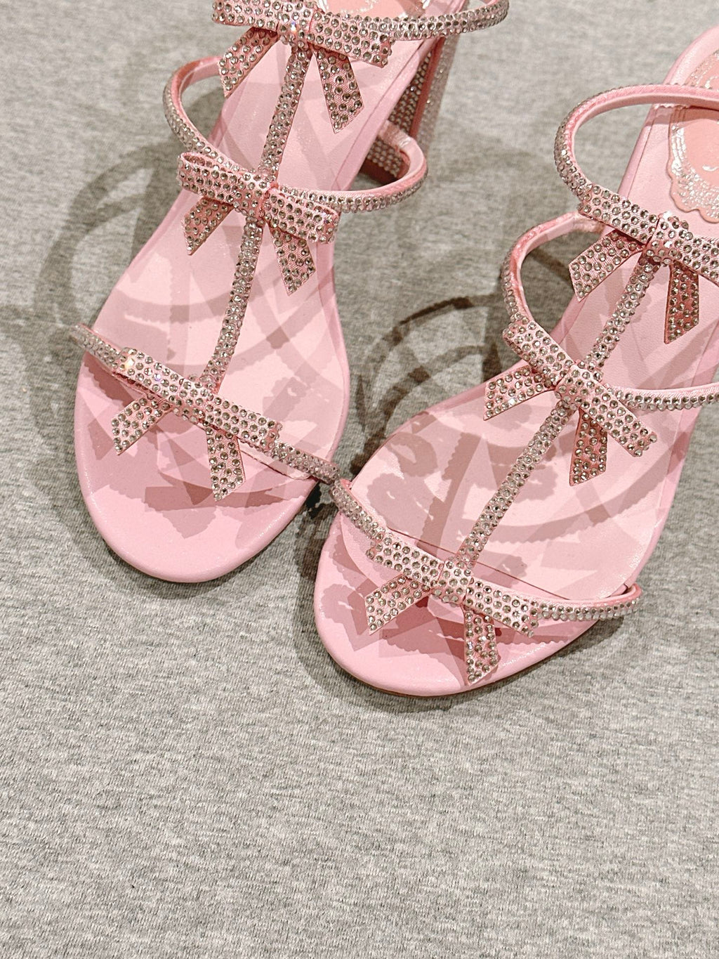 RENE CAOVILLA 26S HEELED SANDALS 75 MM IN LIGHT PINK LAMBSKIN WITH BOW