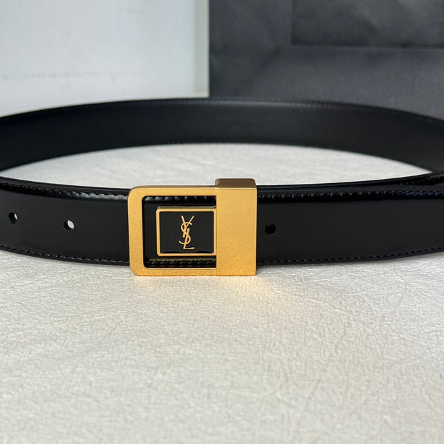 SL 25MM BELT IN BLACK CALFSKIN GOLD HARDWARE 456477