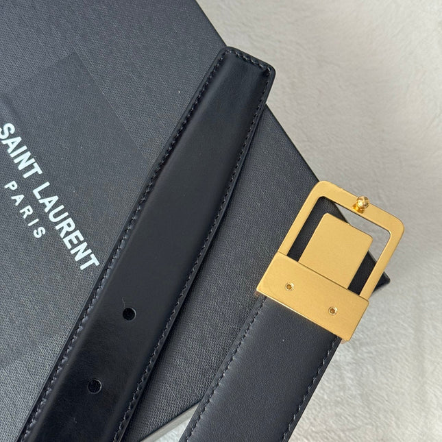 SL 25MM BELT IN BLACK CALFSKIN GOLD HARDWARE 456477