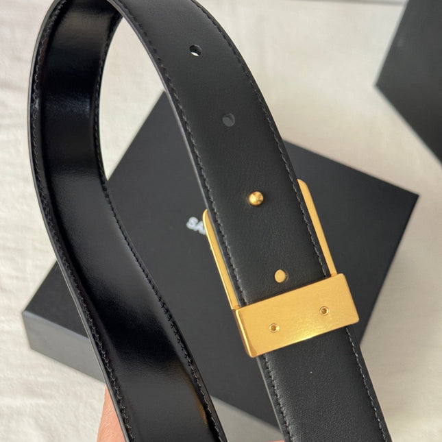 SL 25MM BELT IN BLACK CALFSKIN GOLD HARDWARE 456477