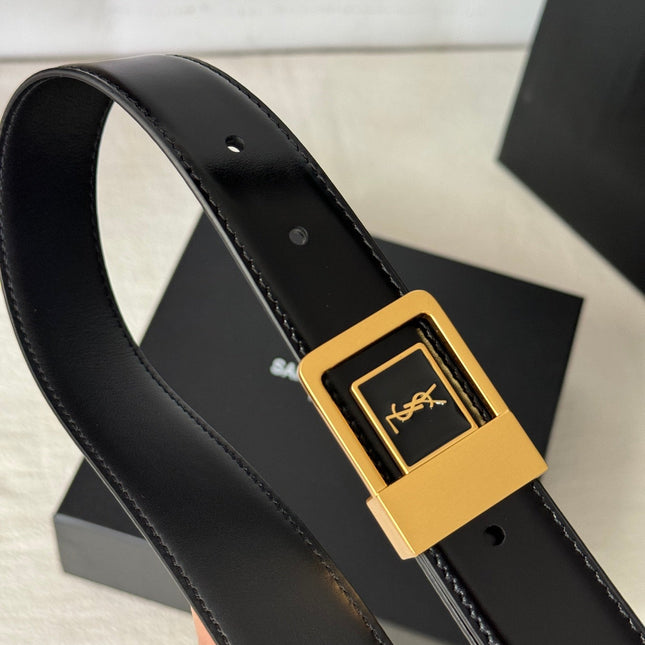 SL 25MM BELT IN BLACK CALFSKIN GOLD HARDWARE 456477