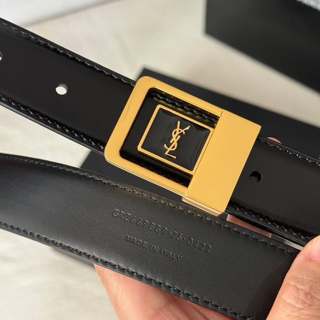 SL 25MM BELT IN BLACK CALFSKIN GOLD HARDWARE 456477