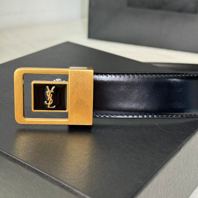SL 25MM BELT IN BLACK CALFSKIN GOLD HARDWARE 456477