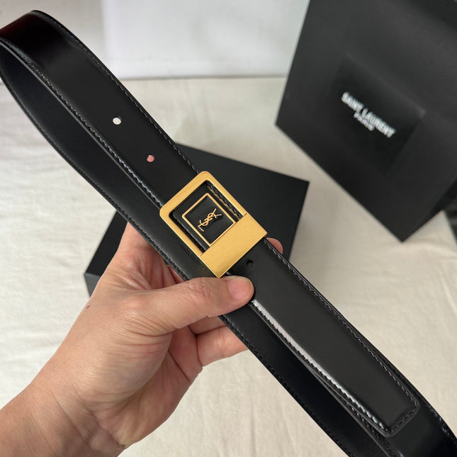 SL 25MM BELT IN BLACK CALFSKIN GOLD HARDWARE 456477
