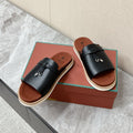 LP 26S LOCK MULE SLIDES IN BLACK GRAINED CALFSKIN SILVER HARDWARE