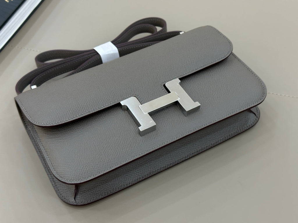 HM 25S CONSTANCE ELAN 24 CM IN DARK GREY EPSOM WITH SILVER HARDWARE