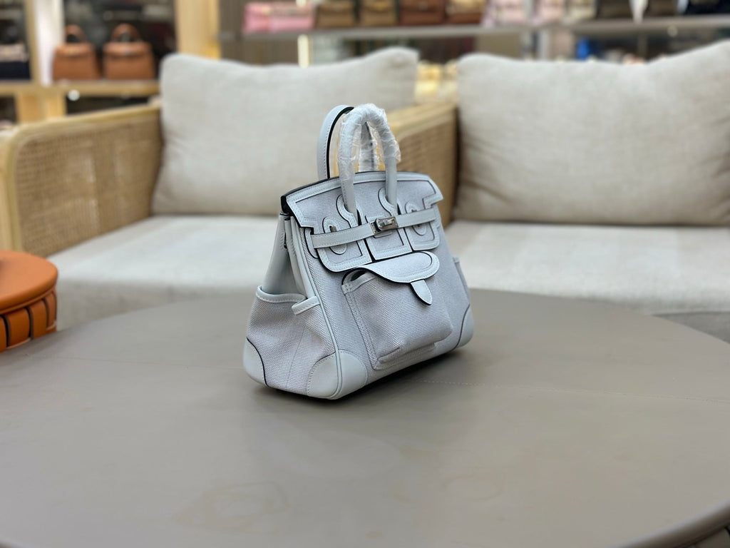 HM 25S BIRKIN CARGO 25 CM IN LIGHT STEEL BLUE CANVAS AND SWIFT WITH SILVER HARDWARE
