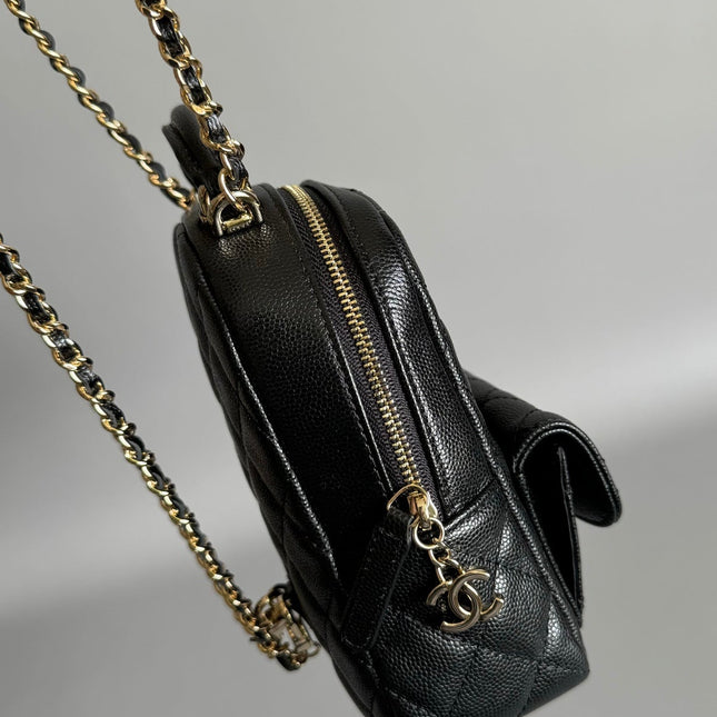 CC MINI 18 BACKPACK BLACK CAVIAR LIGHT GOLD HARDWARE