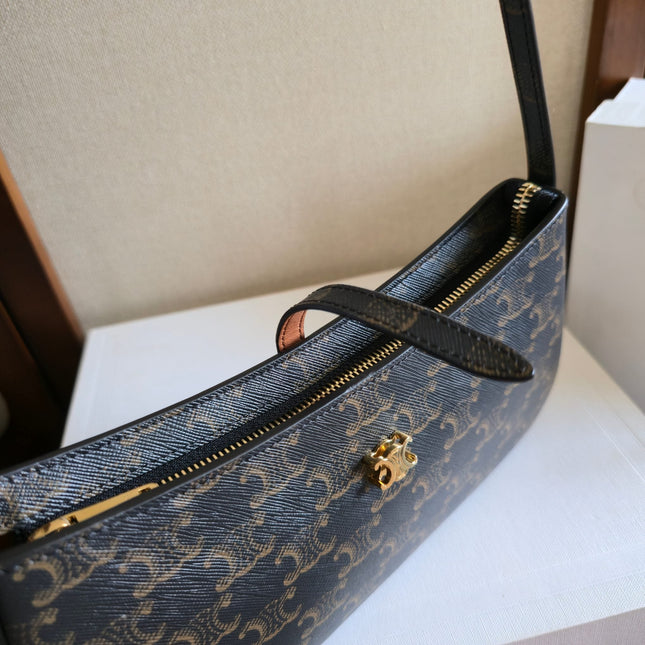 CELINE 25S TINA SHOULDER BAG 25MM IN BLACK TRIOMPHE CALFSKIN