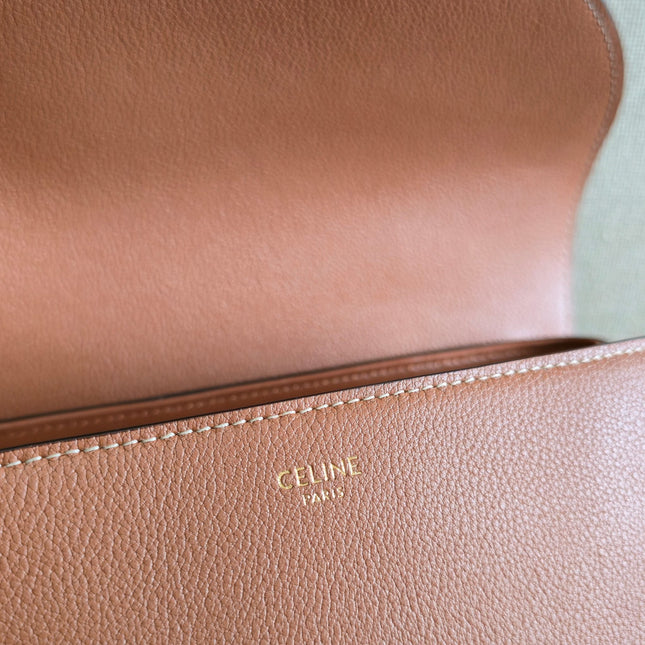 CELINE 25S MEDIUM NINO BAG 25MM IN TAN BROWN CALFSKIN GOLD HARDWARE