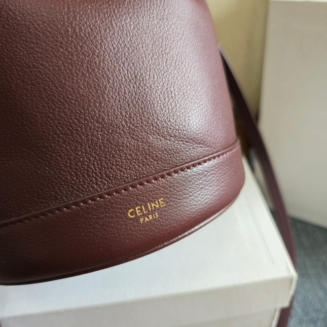 CELINE 25S CLARA BAG 19 IN SYRAH RED CALFSKIN GOLD HARDWARE