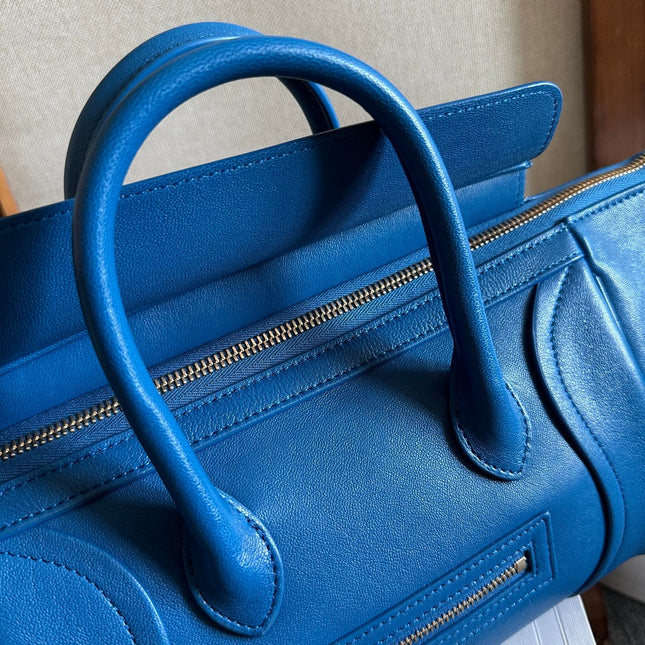 CELINE 25S NEW LUGGAGE 36MM IN DARK BLUE CALFSKIN GOLD HARDWARE