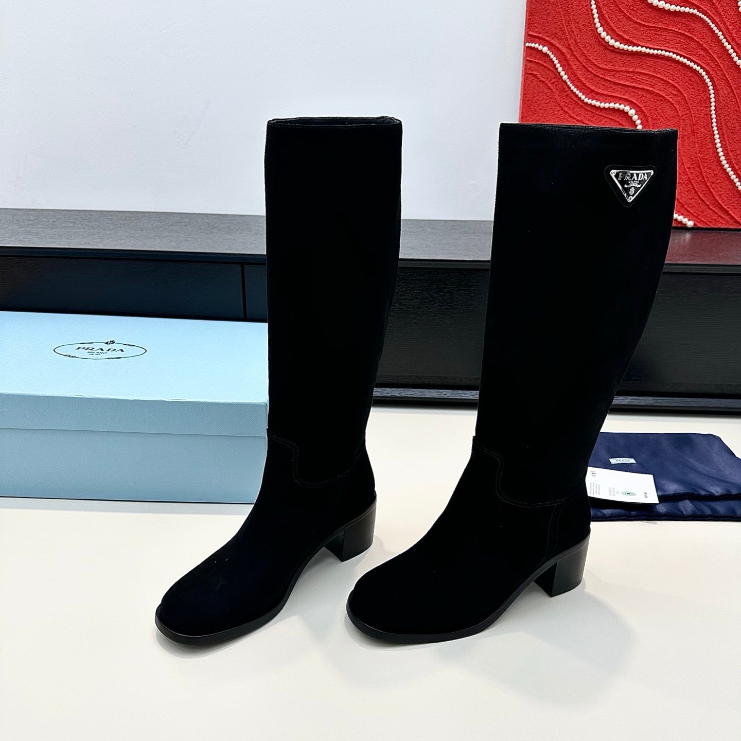 PRADA 25S HIGH-CUT BOOTS 55 MM IN BLACK SUEDE