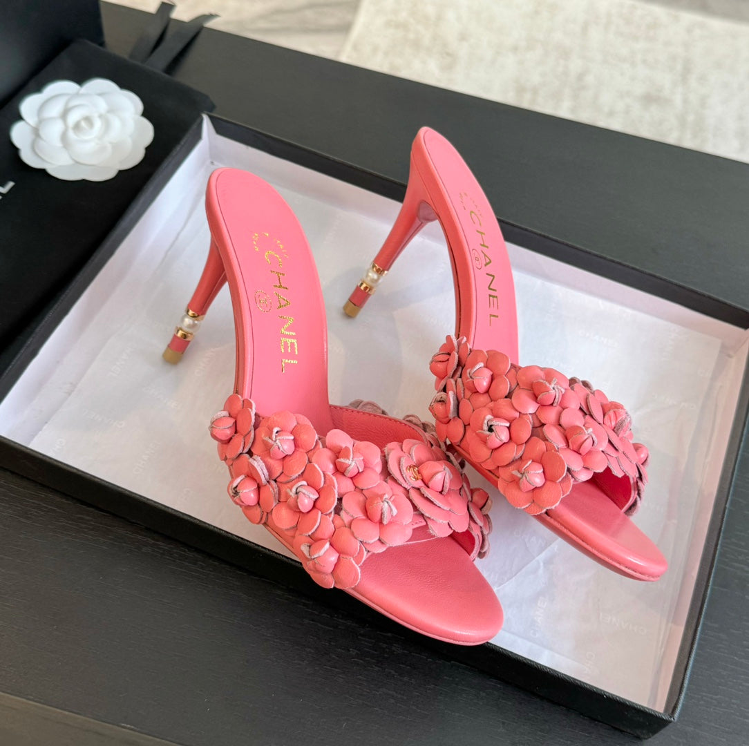 CC Little Camellia World Thin High Heels Rose Pink Lambskin