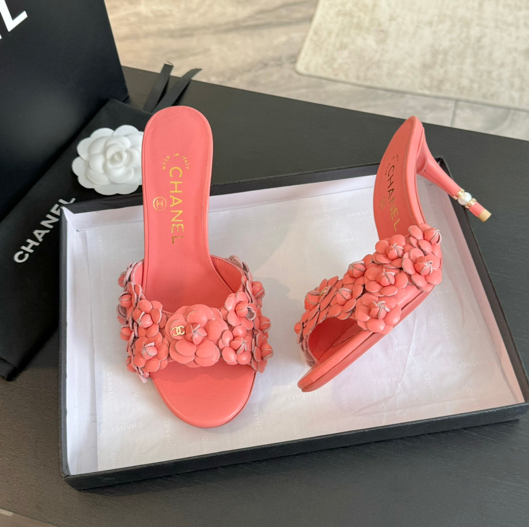 CC Little Camellia World Thin High Heels Rose Pink Lambskin