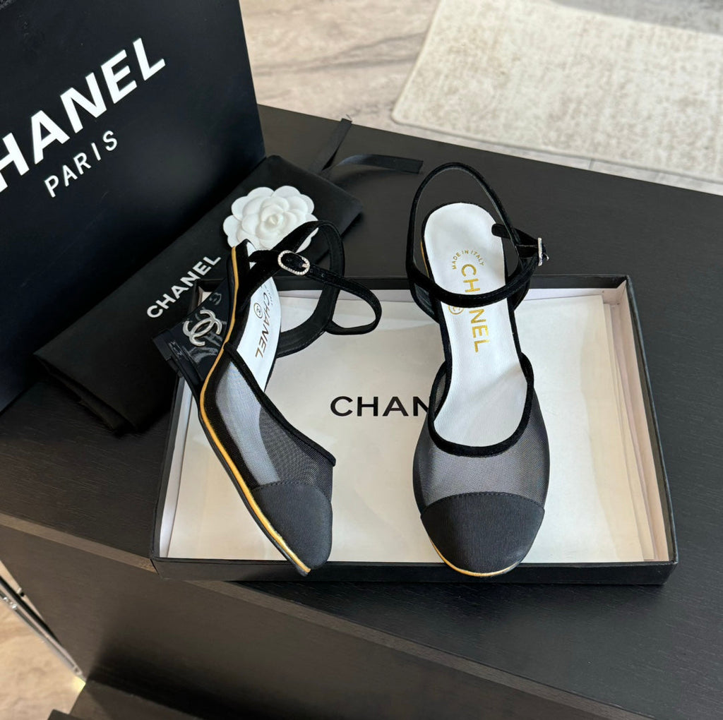 Waterproof Platform High Heels Transparent Heel Mesh  Black