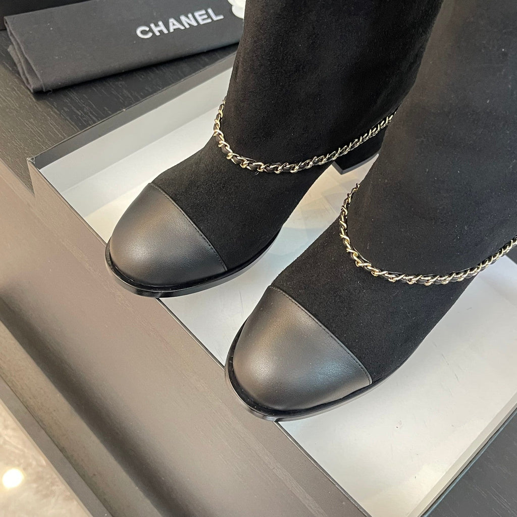 SHORT BOOTS 6.5 CM IN BLACK SUEDE AND CALFSKIN
