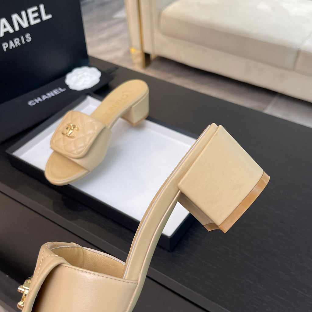 MID-HEEL 5 CM MULE IN TUSCAN BEIGE LAMBSKIN