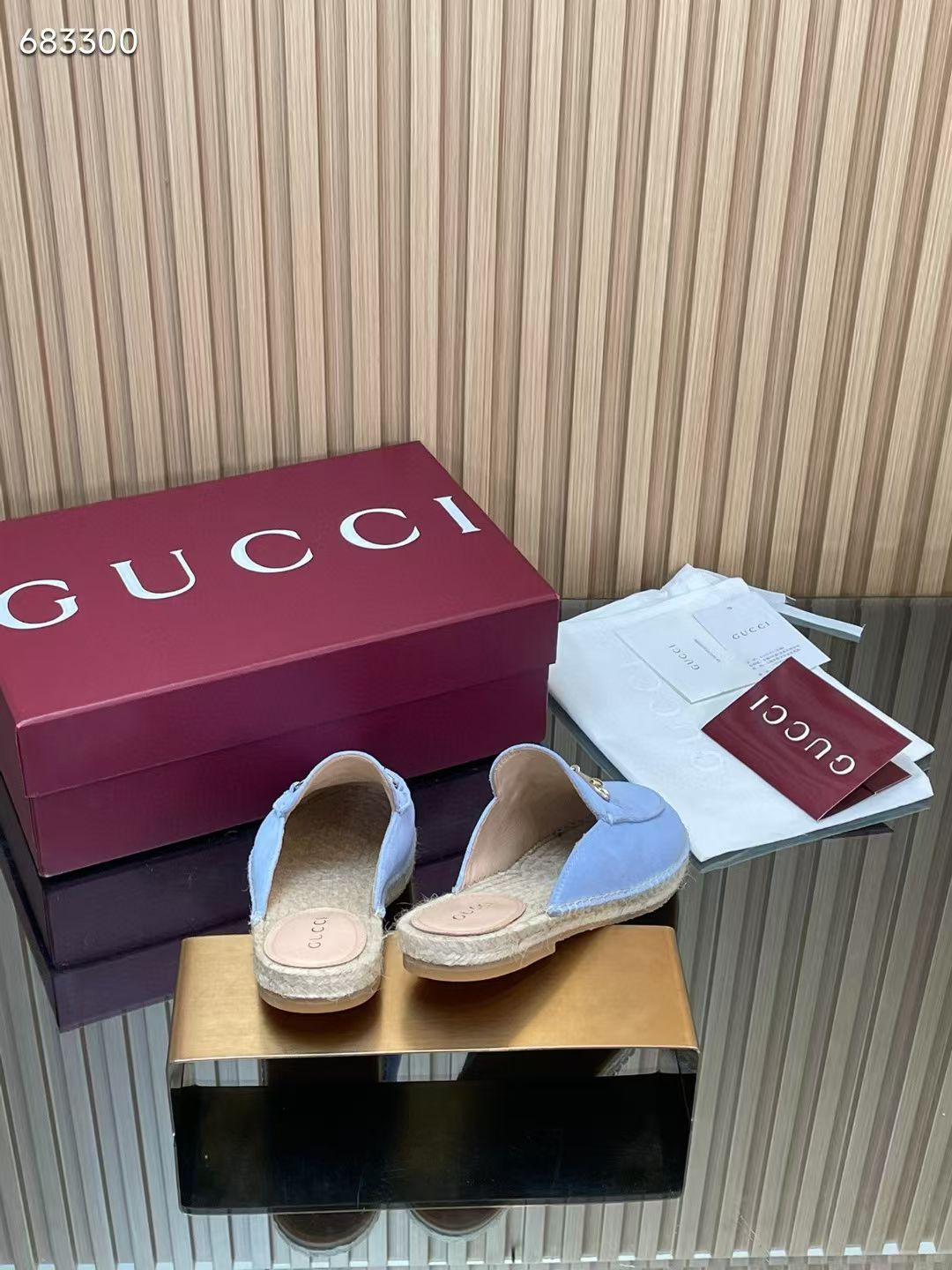 GUCCI 26S LOAFER MULES IN LIGHT BLUE SUEDE