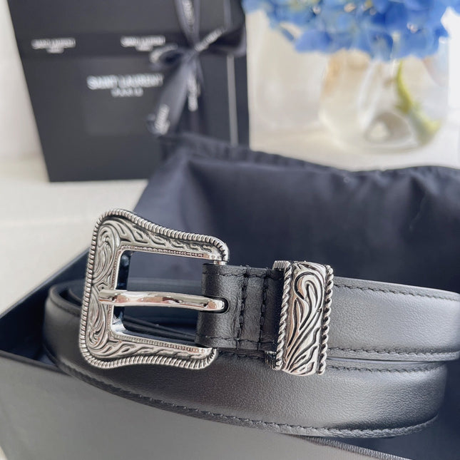 YSL 25S BELT 20 MM IN BLACK CALFSKIN 571485