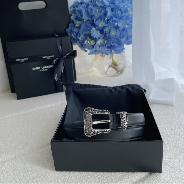 YSL 25S BELT 20 MM IN BLACK CALFSKIN 571485