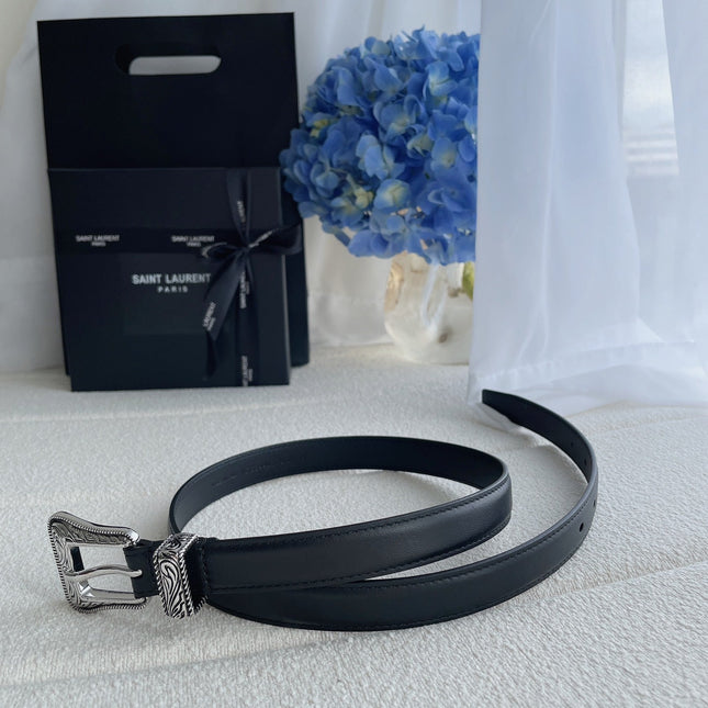YSL 25S BELT 20 MM IN BLACK CALFSKIN 571485