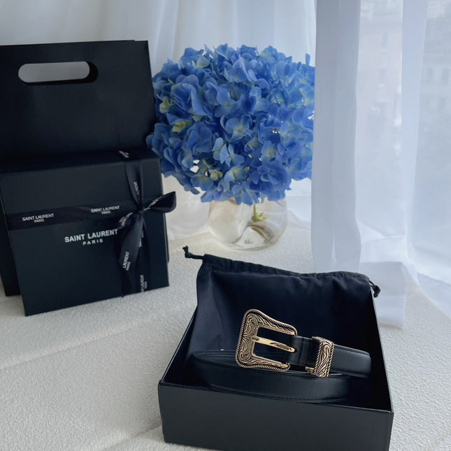 YSL 25S BELT 20 MM IN BLACK CALFSKIN 571486