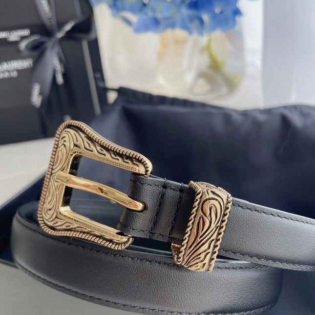 YSL 25S BELT 20 MM IN BLACK CALFSKIN 571486