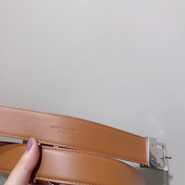 YSL 25S BELT 30 MM IN BROWN CALFSKIN 520625