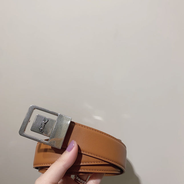 YSL 25S BELT 30 MM IN BROWN CALFSKIN 520625