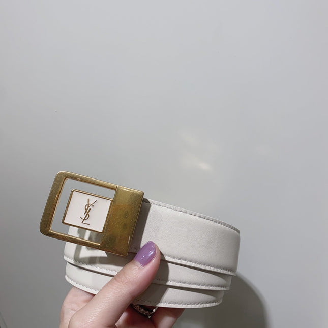YSL 25S BELT 30 MM IN CREAM WHITE CALFSKIN 520626