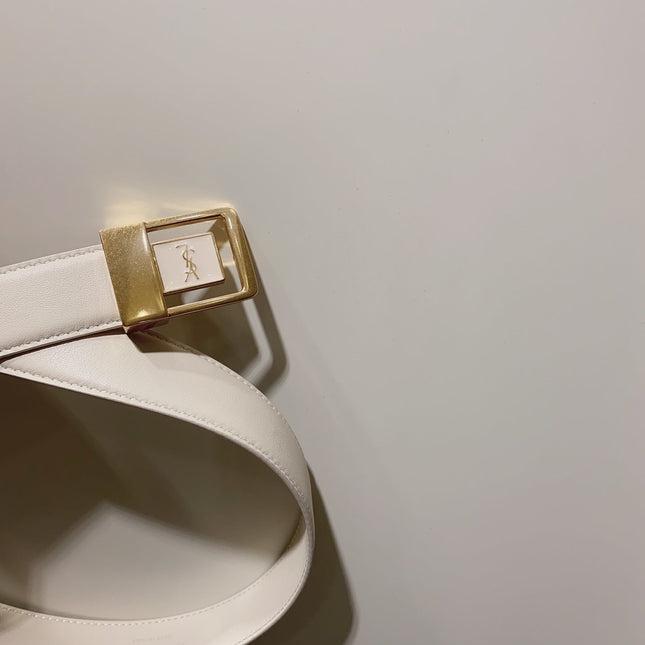 YSL 25S BELT 30 MM IN CREAM WHITE CALFSKIN 520626