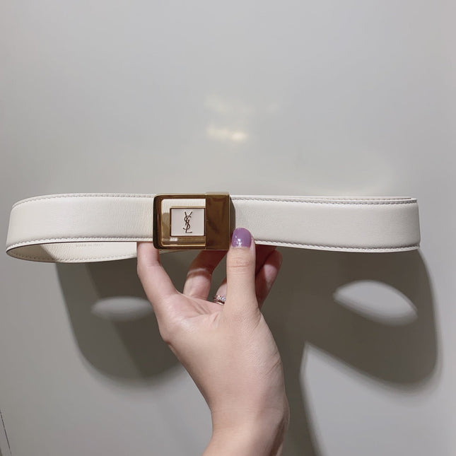 YSL 25S BELT 30 MM IN CREAM WHITE CALFSKIN 520626