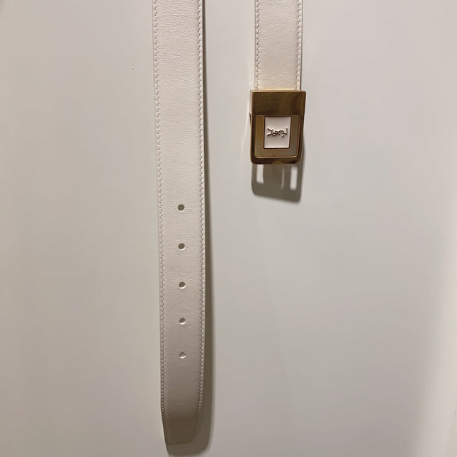 YSL 25S BELT 30 MM IN CREAM WHITE CALFSKIN 520626