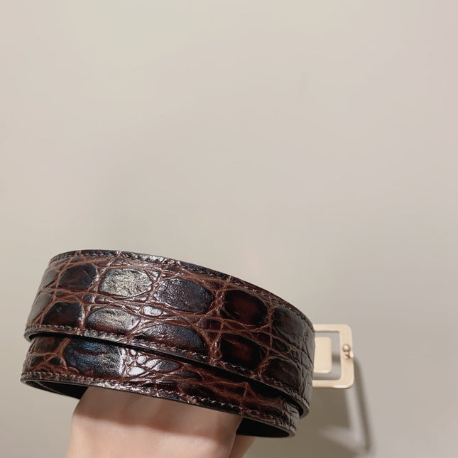 YSL 25S BELT 30 MM IN DARK BROWN EMBOSSED CALFSKIN 520631