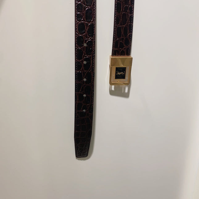 YSL 25S BELT 30 MM IN DARK BROWN EMBOSSED CALFSKIN 520632