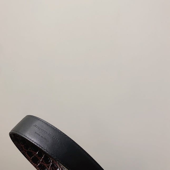 YSL 25S BELT 30 MM IN DARK BROWN EMBOSSED CALFSKIN 520632