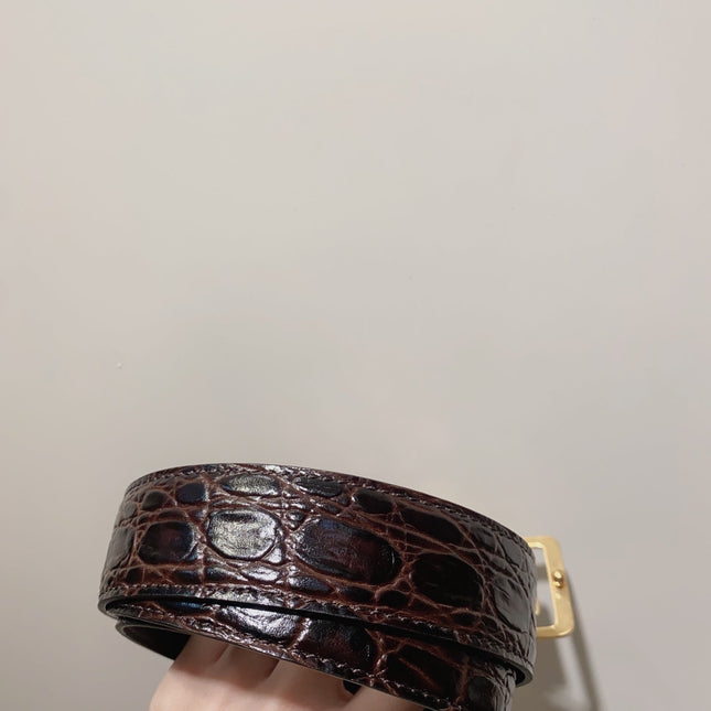 YSL 25S BELT 30 MM IN DARK BROWN EMBOSSED CALFSKIN 520632