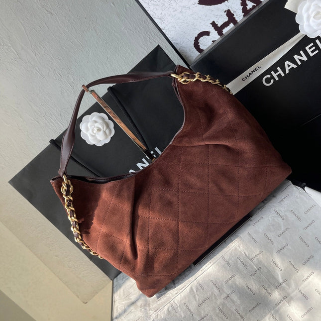 CHANEL 25S HOBO BAG 33 IN DARK BROWN SUEDE WITH GOLD HARDWARE