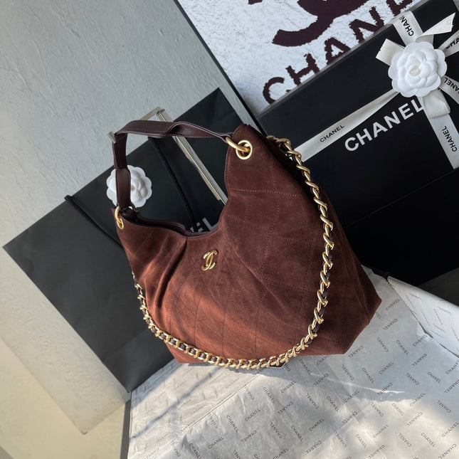CHANEL 25S HOBO BAG 33 IN DARK BROWN SUEDE WITH GOLD HARDWARE