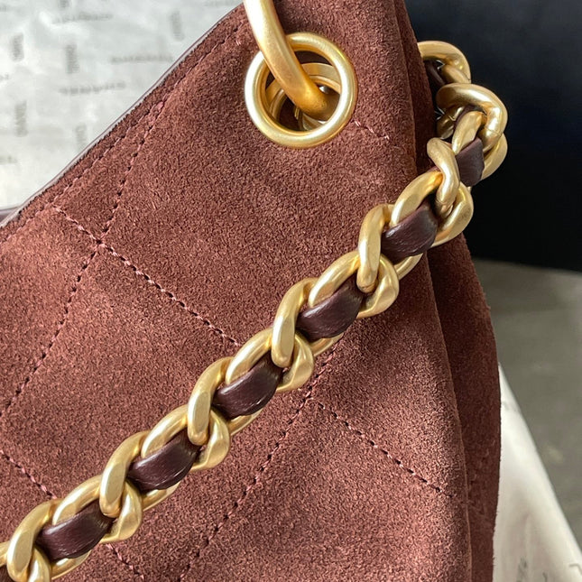 CHANEL 25S HOBO BAG 33 IN DARK BROWN SUEDE WITH GOLD HARDWARE