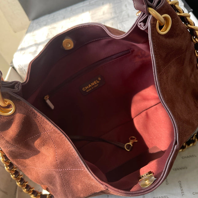 CHANEL 25S HOBO BAG 33 IN DARK BROWN SUEDE WITH GOLD HARDWARE
